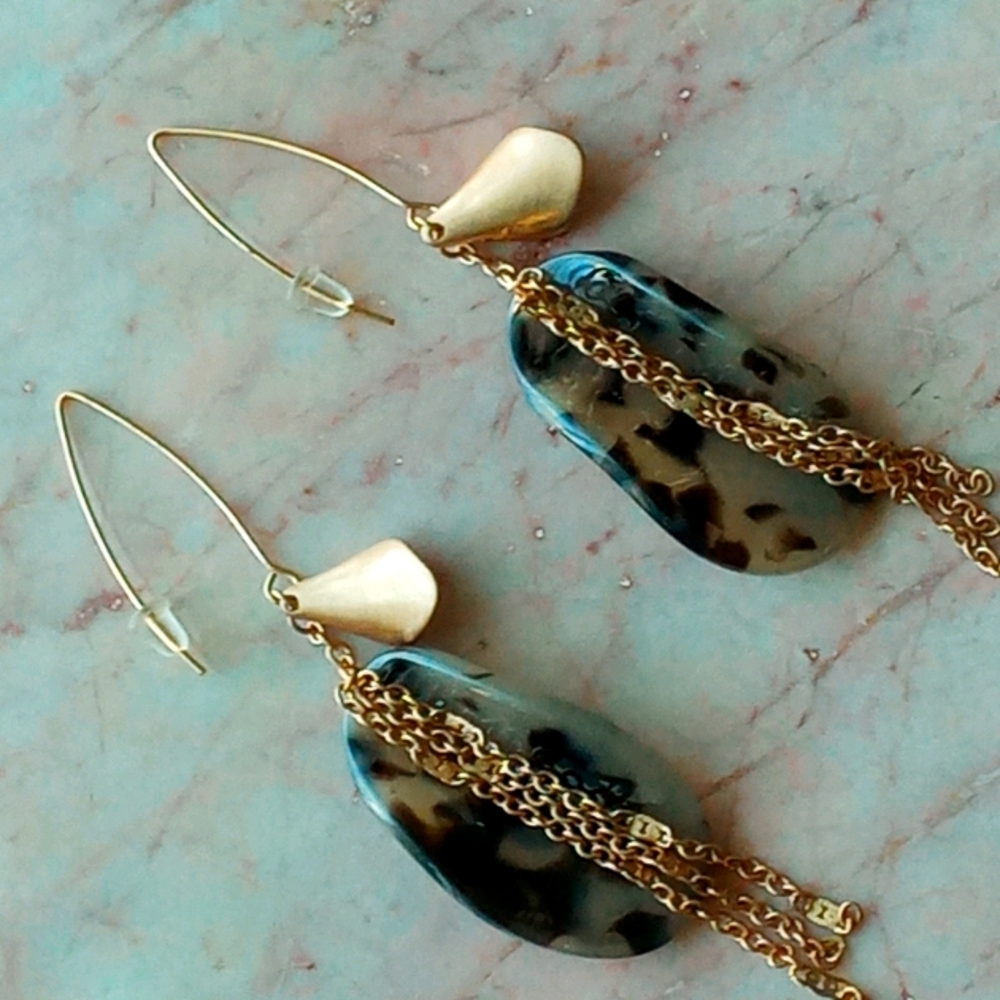 Celluloid and gold tassel fishhook back earrings